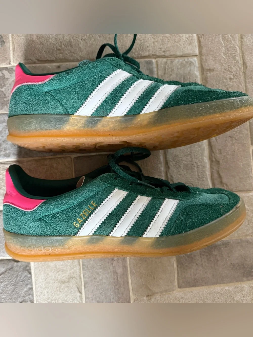 Adidas Gazelle Indoor Green Pink Gum Suede Sneakers Women’s 8.5 - Picture 4 of 7